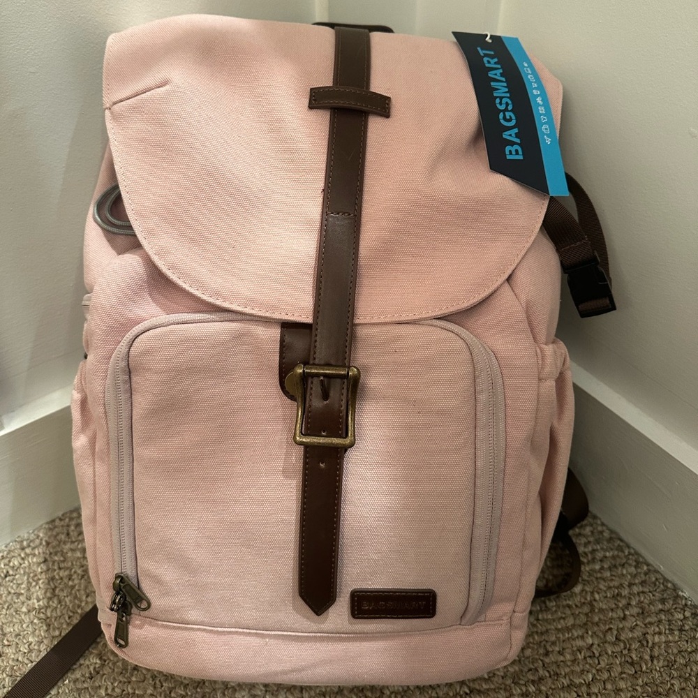 Brand new Bagsmart Camera Backpack.  Light pink color with brown accents.